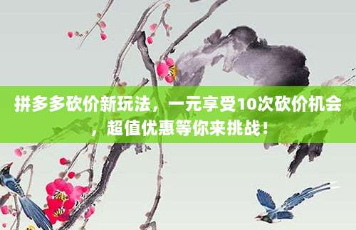 拼多多砍价新玩法，一元享受10次砍价机会，超值优惠等你来挑战！