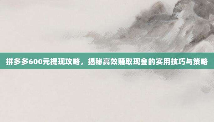 拼多多600元提现攻略，揭秘高效赚取现金的实用技巧与策略
