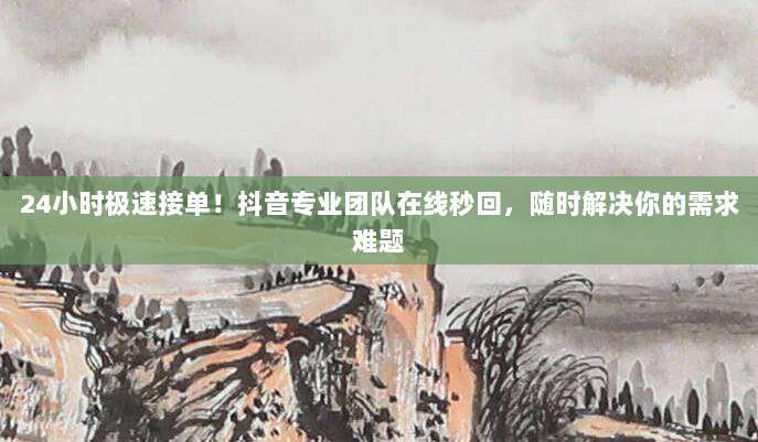 24小时极速接单！抖音专业团队在线秒回，随时解决你的需求难题