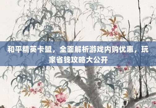 和平精英卡盟，全面解析游戏内购优惠，玩家省钱攻略大公开
