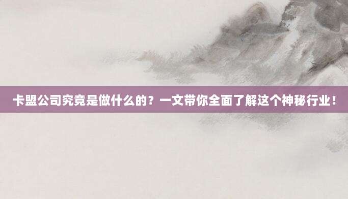 卡盟公司究竟是做什么的？一文带你全面了解这个神秘行业！