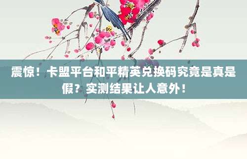 震惊！卡盟平台和平精英兑换码究竟是真是假？实测结果让人意外！