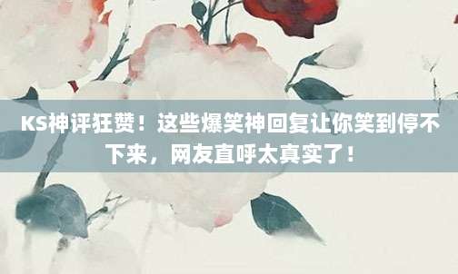 KS神评狂赞！这些爆笑神回复让你笑到停不下来，网友直呼太真实了！