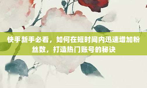快手新手必看，如何在短时间内迅速增加粉丝数，打造热门账号的秘诀