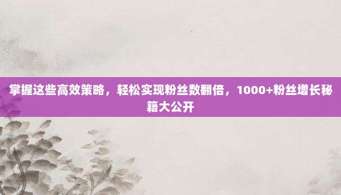 掌握这些高效策略,轻松实现粉丝数翻倍,1000+粉丝增长秘籍大公开