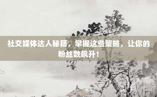 社交媒体达人秘籍，掌握这些策略，让你的粉丝数飙升！