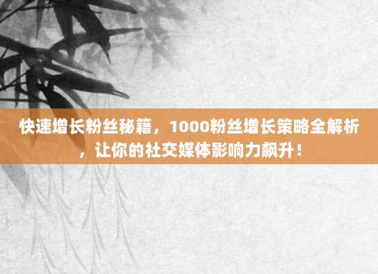 快速增长粉丝秘籍，1000粉丝增长策略全解析，让你的社交媒体影响力飙升！