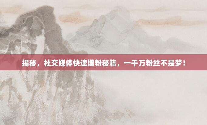 揭秘，社交媒体快速增粉秘籍，一千万粉丝不是梦！