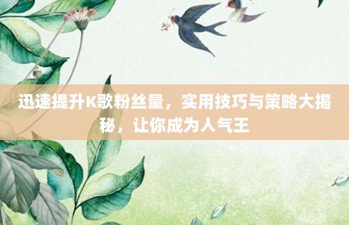 迅速提升K歌粉丝量，实用技巧与策略大揭秘，让你成为人气王