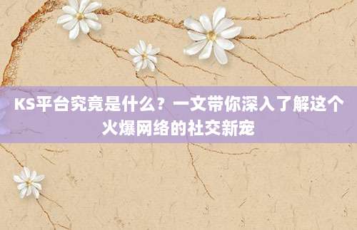 KS平台究竟是什么？一文带你深入了解这个火爆网络的社交新宠